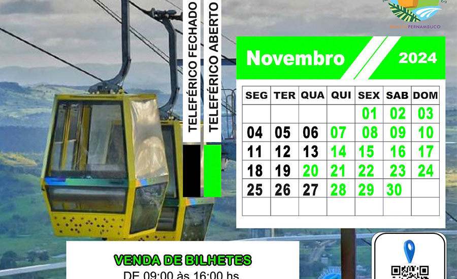 Programação do Teleférico de Bonito no mês de novembro 2024